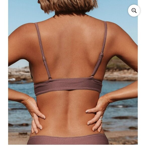 NEW Cupshe Ribbed Triangle 2 Piece Bikini Women Medium Brown Solid Vacation - Picture 4 of 13